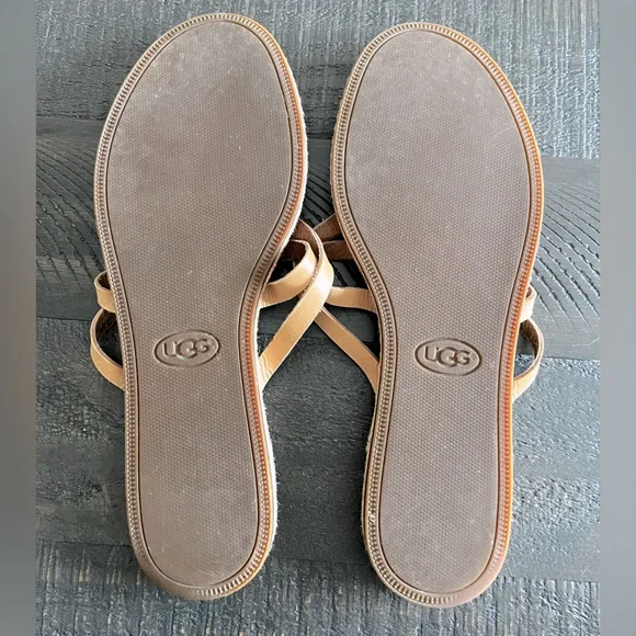 UGG Annice Tan Leather Flip Flop Stile Sandals size 10 - Picture 3 of 4
